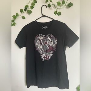 Steady Clothing Day Of The Dead Skeleton Rose Heart Graphic Tee Black Size XL